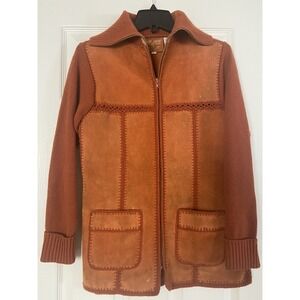 Vintage 1970's Genuine Split Cowhide Leather Sweater Jacket Sz Small Rust Color